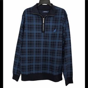 Nautica 1/4 Plaid Zip Pullover Sweater Size:Large